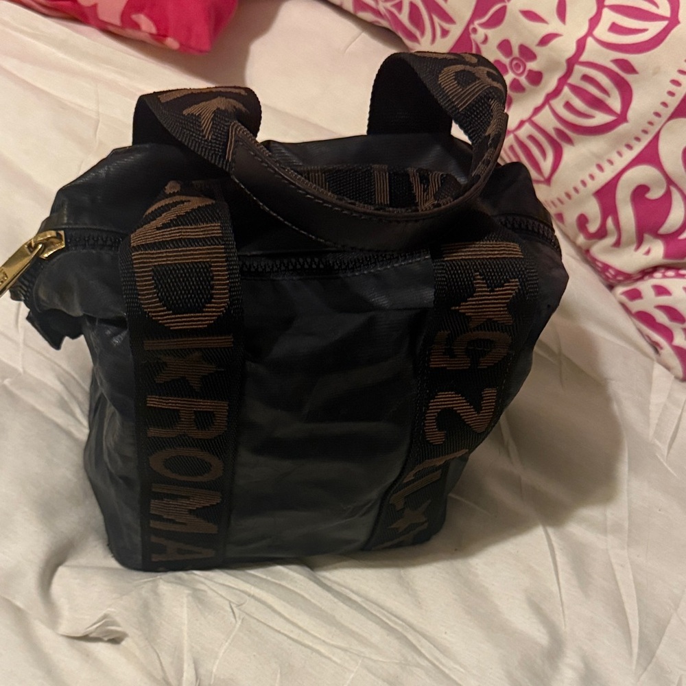 Painted FENDI Roma Nylon Tote Bag Black Rare - Picture 13 of 14